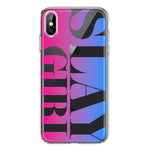 Apple iPhone XS Pink Blue Clear Funny Text Quote Slay Girl Hybrid Protective Phone Case Cover
