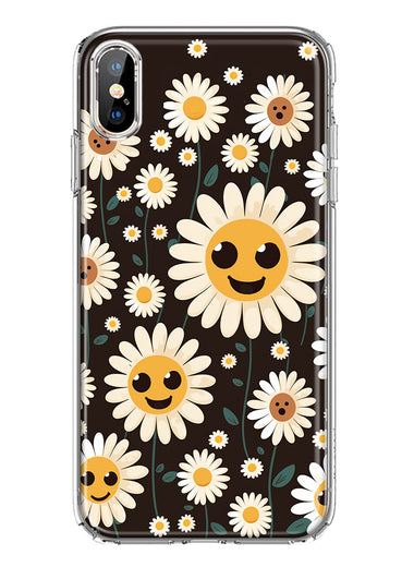 Apple iPhone XS Max Cute Smiley Face White Daisies Double Layer Phone Case Cover