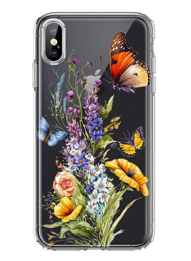 Apple iPhone XS/X Yellow Purple Spring Flowers Butterflies Floral Hybrid Protective Phone Case Cover