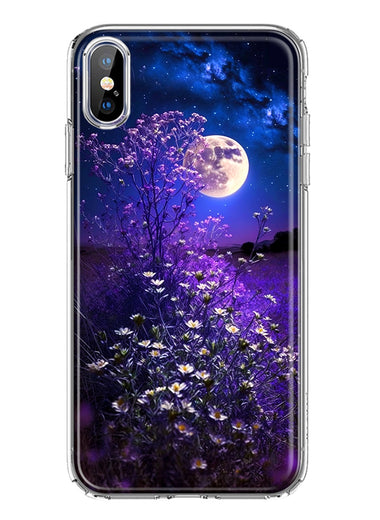 Apple iPhone XS Spring Moon Night Lavender Flowers Floral Hybrid Protective Phone Case Cover