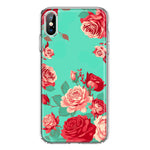 Apple iPhone XS/X Turquoise Teal Vintage Pastel Pink Red Roses Double Layer Phone Case Cover