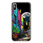 Apple iPhone XS Urban City Full Moon Graffiti Painting Art Hybrid Protective Phone Case Cover