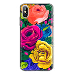 Apple iPhone XS/X Vintage Pastel Abstract Colorful Pink Yellow Blue Roses Double Layer Phone Case Cover