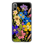 Apple iPhone XS Blue Yellow Vintage Spring Wild Flowers Floral Hybrid Protective Phone Case Cover