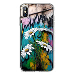 Apple iPhone XS White Daisies Graffiti Wall Art Painting Hybrid Protective Phone Case Cover