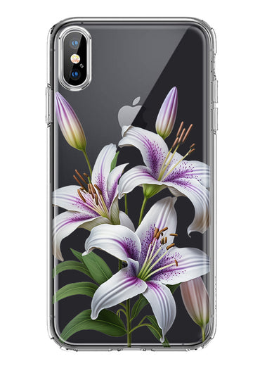 Apple iPhone XS/X White Lavender Lily Purple Flowers Floral Hybrid Protective Phone Case Cover