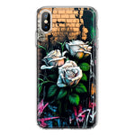 Apple iPhone XS White Roses Graffiti Wall Art Painting Hybrid Protective Phone Case Cover