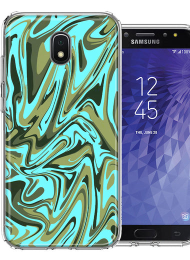 Samsung J7 2018/J737/J7 Refine/J7 Star Blue Green Abstract Design Double Layer Phone Case Cover