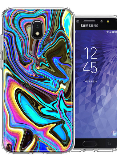 Samsung J7 2018/J737/J7 Refine/J7 Star Blue Paint Swirl Design Double Layer Phone Case Cover