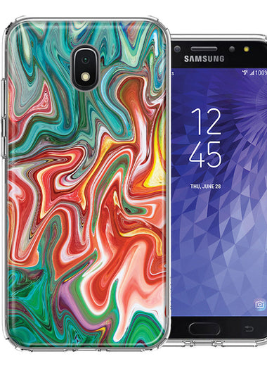 Samsung J7 2018/J737/J7 Refine/J7 Star Green Pink Abstract Design Double Layer Phone Case Cover