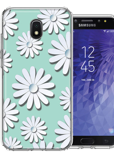 Samsung J7 2018/J737/J7 Refine/J7 Star White Teal Daisies Design Double Layer Phone Case Cover