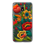 Samsung Galaxy J7 J737 Colorful Red Orange Folk Style Floral Vibrant Spring Flowers Hybrid Protective Phone Case Cover