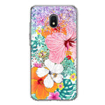 Samsung Galaxy J3 J337 Hawaiian Vibes Hibiscus Flowers Monstera Vacation Summer Hybrid Protective Phone Case Cover