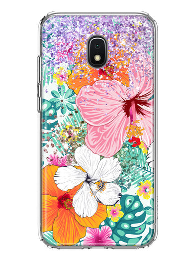 Samsung Galaxy J7 J737 Hawaiian Vibes Hibiscus Flowers Monstera Vacation Summer Hybrid Protective Phone Case Cover
