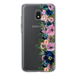Samsung Galaxy J7 J737 Navy Blue Summer Watercolor Floral Classic Purple Flowers Hybrid Protective Phone Case Cover