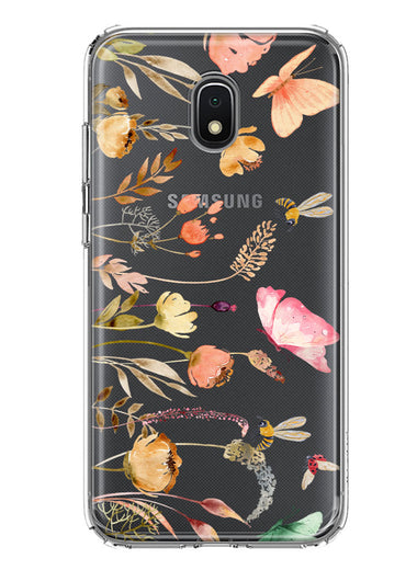 Samsung Galaxy J7 J737 Peach Meadow Wildflowers Butterflies Bees Watercolor Floral Hybrid Protective Phone Case Cover