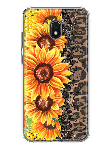 Samsung Galaxy J3 J337 Yellow Summer Sunflowers Brown Leopard Honeycomb Hybrid Protective Phone Case Cover