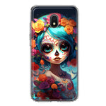 Samsung Galaxy J7 J737 Halloween Spooky Colorful Day of the Dead Skull Girl Hybrid Protective Phone Case Cover