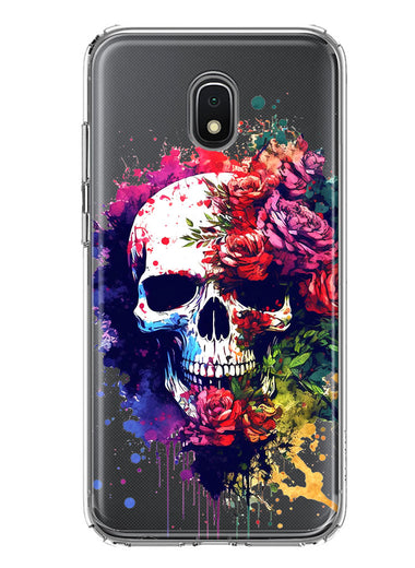 Samsung Galaxy J3 J337 Fantasy Skull Red Purple Roses Hybrid Protective Phone Case Cover
