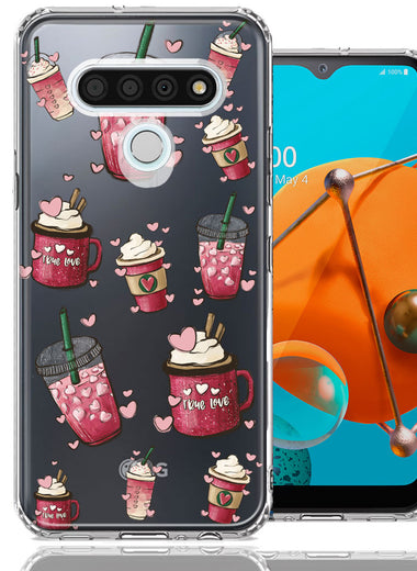 LG K51 Coffee Lover Valentine's Hearts Pink Drink Latte Double Layer Phone Case Cover