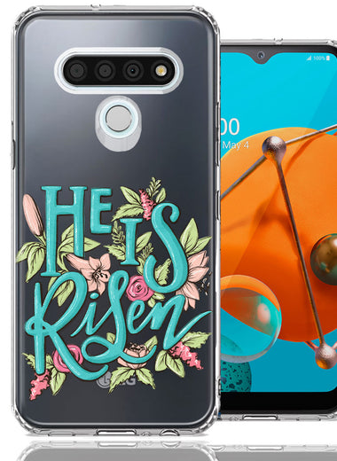 LG K51 He Is Risen Text Easter Jesus Christian Flowers Double Layer Phone Case Cover