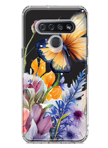 LG Stylo 6 Spring Summer Flowers Butterfly Purple Blue Lilac Floral Hybrid Protective Phone Case Cover