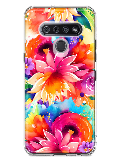 LG Stylo 6 Watercolor Paint Summer Rainbow Flowers Bouquet Bloom Floral Hybrid Protective Phone Case Cover