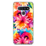 LG Stylo 6 Watercolor Paint Summer Rainbow Flowers Bouquet Bloom Floral Hybrid Protective Phone Case Cover