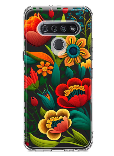 LG Stylo 6 Colorful Red Orange Folk Style Floral Vibrant Spring Flowers Hybrid Protective Phone Case Cover