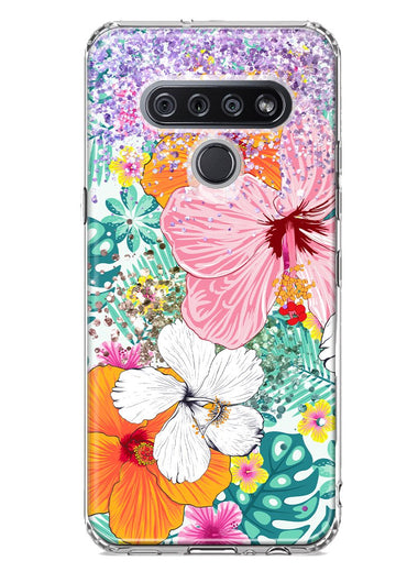 LG Stylo 6 Hawaiian Vibes Hibiscus Flowers Monstera Vacation Summer Hybrid Protective Phone Case Cover