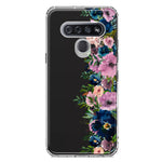 LG Stylo 6 Navy Blue Summer Watercolor Floral Classic Purple Flowers Hybrid Protective Phone Case Cover