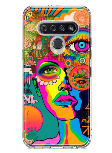 LG K51 Neon Rainbow Psychedelic Hippie One Eye Pop Art Hybrid Protective Phone Case Cover