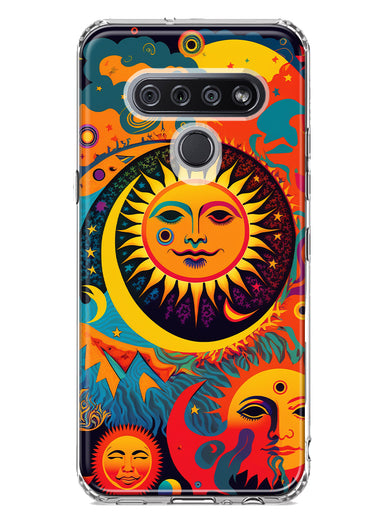 LG K51 Neon Rainbow Psychedelic Indie Hippie Sun Moon Hybrid Protective Phone Case Cover