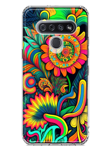 LG K51 Neon Rainbow Psychedelic Indie Hippie Sunflowers Hybrid Protective Phone Case Cover