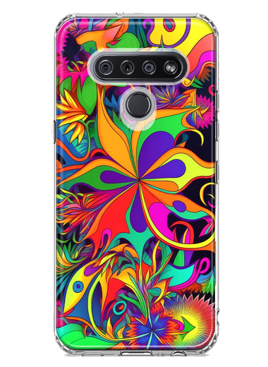 LG K51 Neon Rainbow Psychedelic Hippie Wild Flowers Hybrid Protective Phone Case Cover