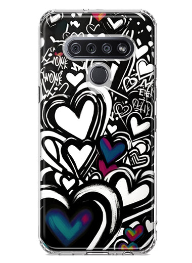 LG Stylo 6 Black White Hearts Love Graffiti Hybrid Protective Phone Case Cover