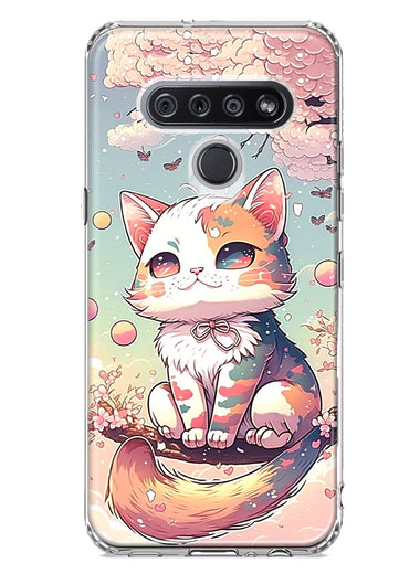 LG Stylo 6 Kawaii Manga Pink Cherry Blossom Cute Cat Hybrid Protective Phone Case Cover