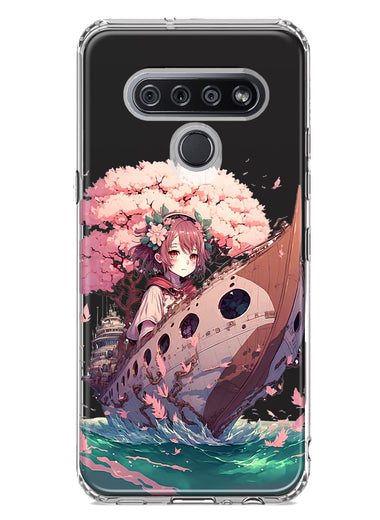 LG Stylo 6 Kawaii Manga Pink Cherry Blossom Japanese Girl Boat Hybrid Protective Phone Case Cover
