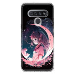 LG K51 Kawaii Manga Pink Cherry Blossom Dreaming Moon Girl Hybrid Protective Phone Case Cover