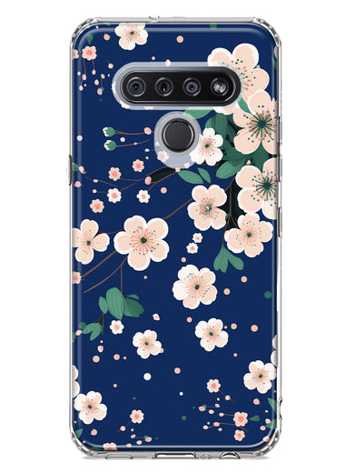 LG Stylo 6 Kawaii Japanese Pink Cherry Blossom Navy Blue Hybrid Protective Phone Case Cover