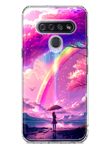 LG Stylo 6 Kawaii Manga Pink Cherry Blossom Japanese Rainbow Girl Hybrid Protective Phone Case Cover
