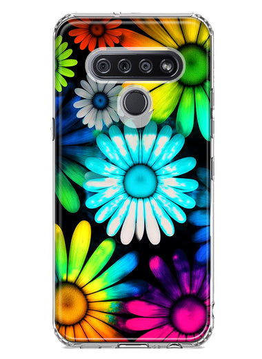 LG K51 Neon Rainbow Daisy Glow Colorful Daisies Baby Blue Pink Yellow White Double Layer Phone Case Cover