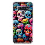 LG Stylo 6 Halloween Spooky Colorful Day of the Dead Skulls Hybrid Protective Phone Case Cover