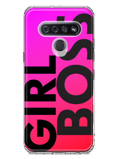 LG Stylo 6 Pink Clear Funny Text Quote Girl Boss Hybrid Protective Phone Case Cover