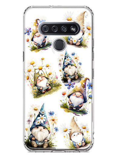 LG K51 Cute White Blue Daisies Gnomes Hybrid Protective Phone Case Cover