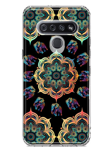 LG Stylo 6 Mandala Geometry Abstract Elephant Pattern Hybrid Protective Phone Case Cover