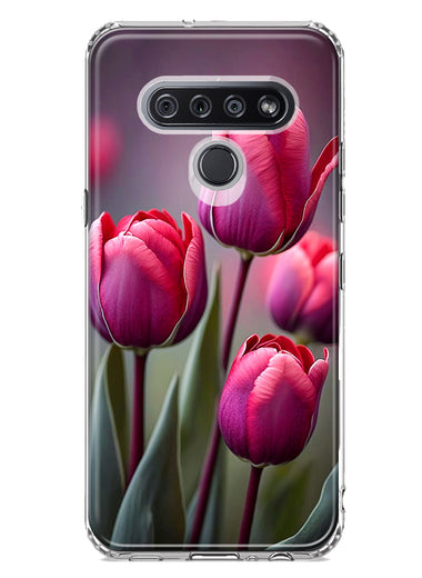 LG K51 Pink Tulip Flowers Floral Hybrid Protective Phone Case Cover