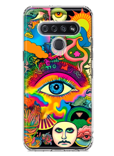 LG Stylo 6 Neon Rainbow Psychedelic Trippy Hippie Multiple Eyes Hybrid Protective Phone Case Cover