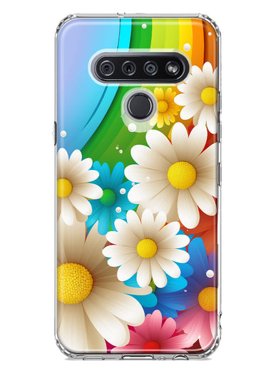 LG K51 Colorful Rainbow Daisies Blue Pink White Green Double Layer Phone Case Cover