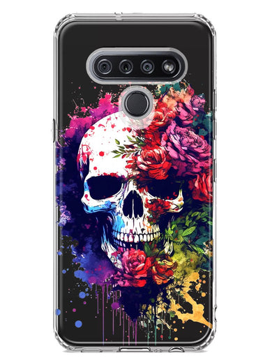 LG Stylo 6 Fantasy Skull Red Purple Roses Hybrid Protective Phone Case Cover